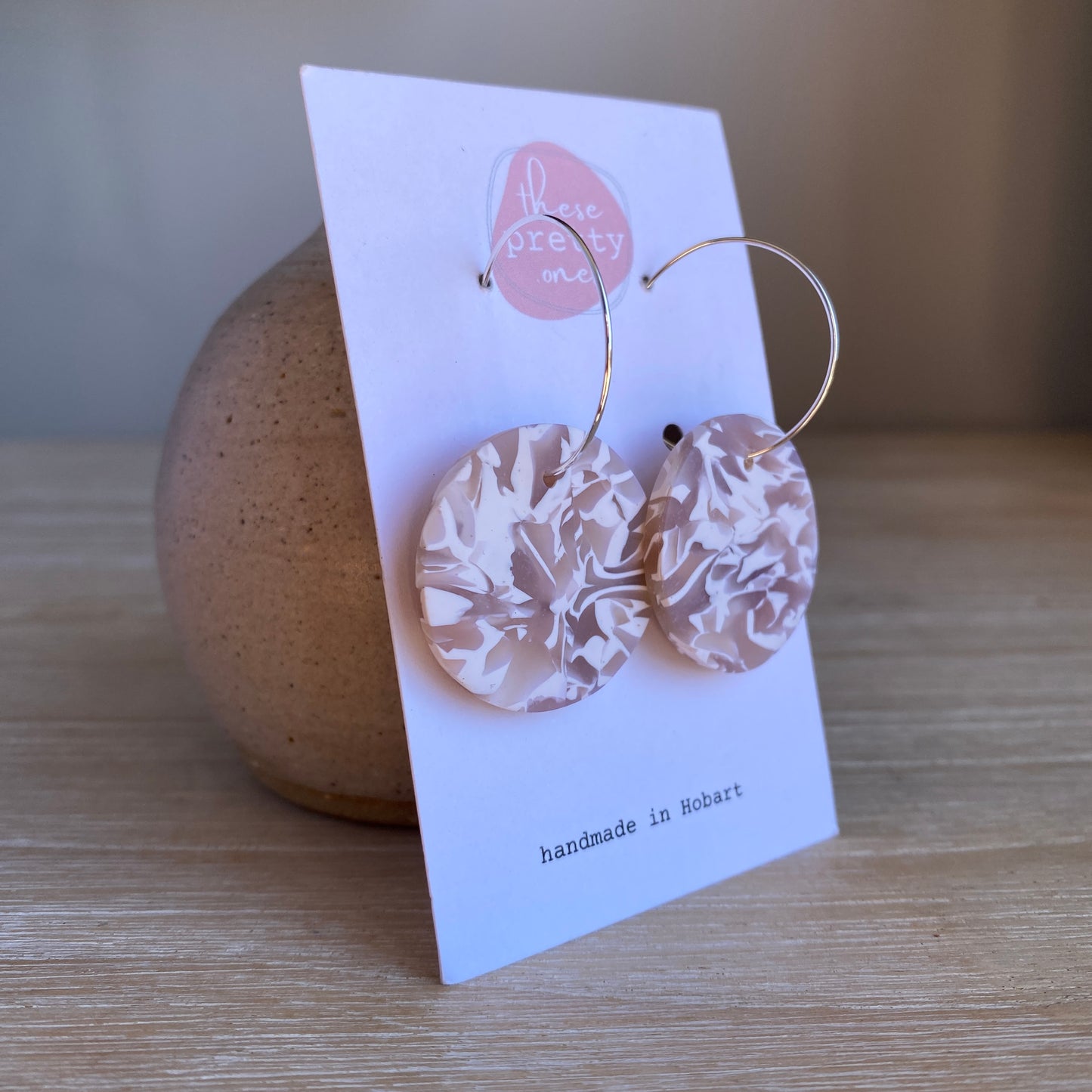 'Marbled Sand' Midi Dangles: Circles on Hoops