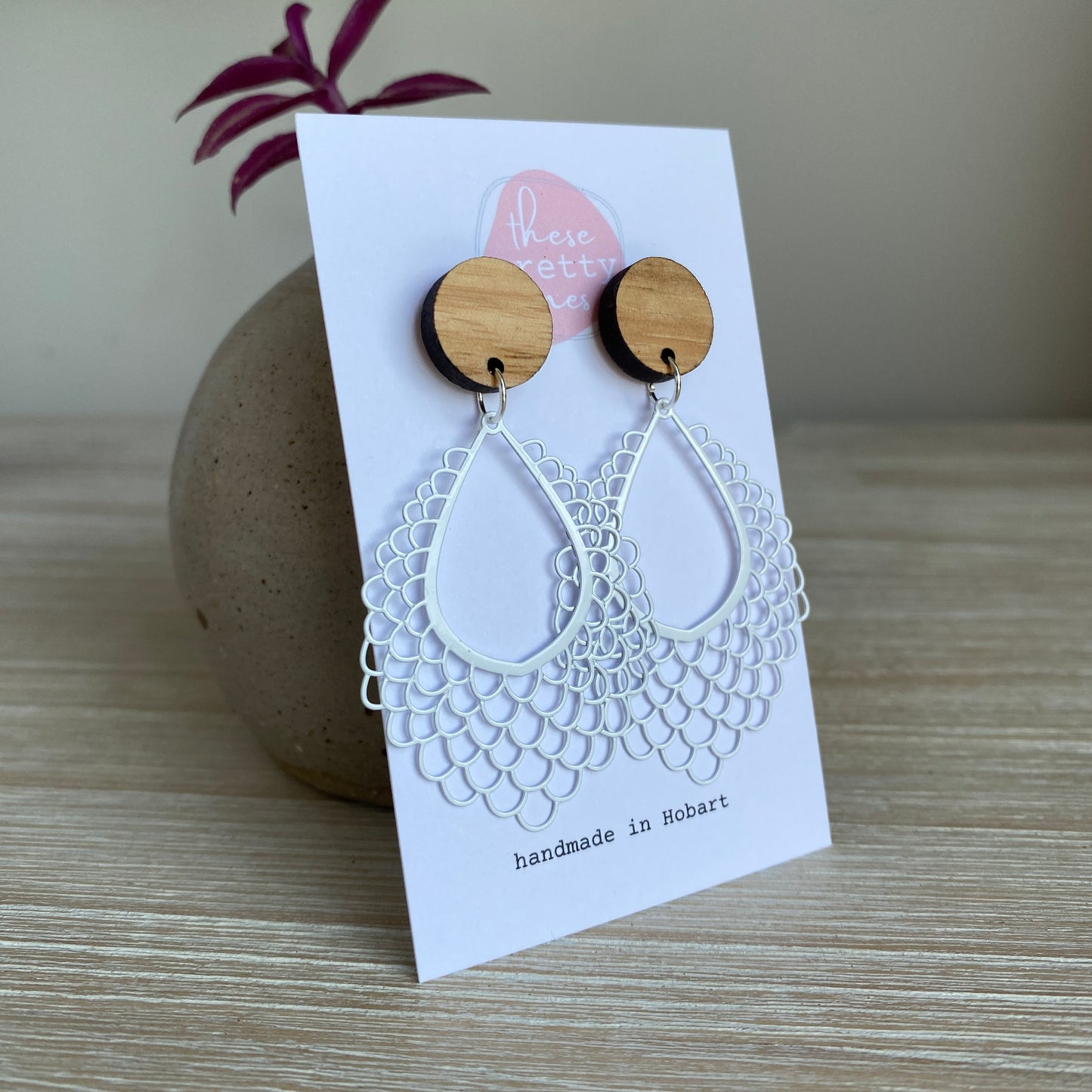 'Filigree' Statement Dangles: White