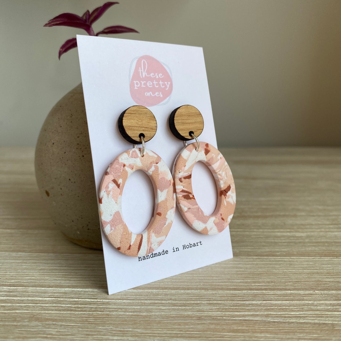 'Speckled Pink' Statement Dangles: Oval Donuts