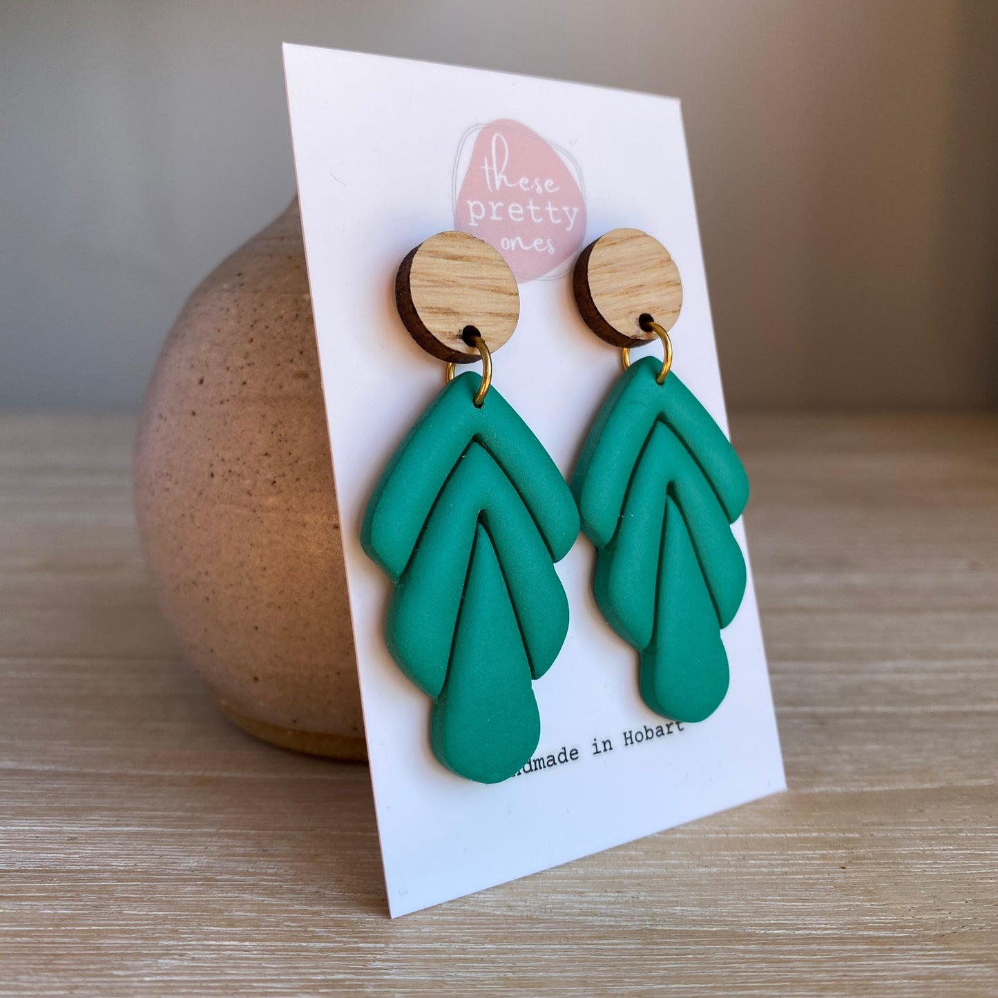 'Verde Drop' Statement Dangles: Oak Tops