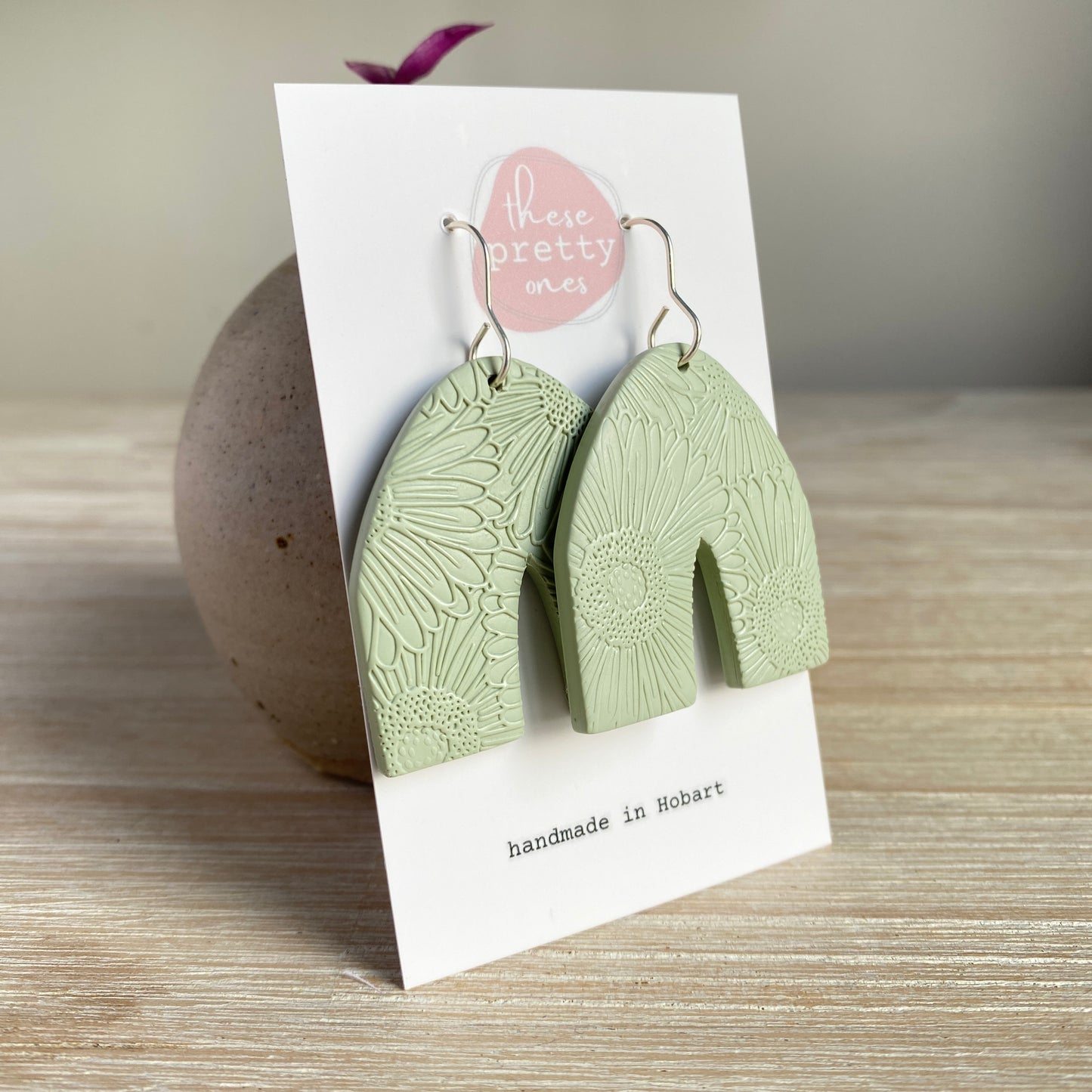 'Fawn' Statement Dangles: Arches in Light Sage