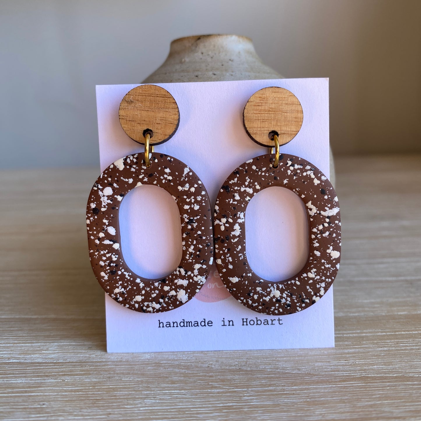 'Speckled Chocolate' Midi Dangles: Tasmanian Oak Stud Tops