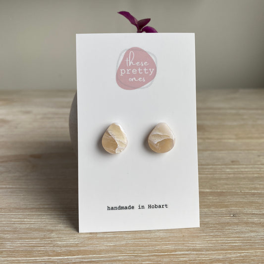 'Peach Stone' Midi Studs: Teardrop