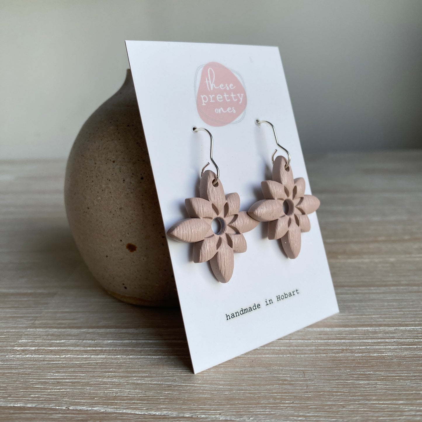 ‘Aztec Drops’ Midi Dangles: Beige