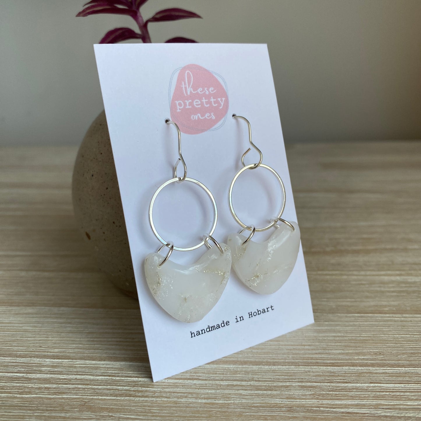 'White Pearl' Midi Dangles: Heart with Circle