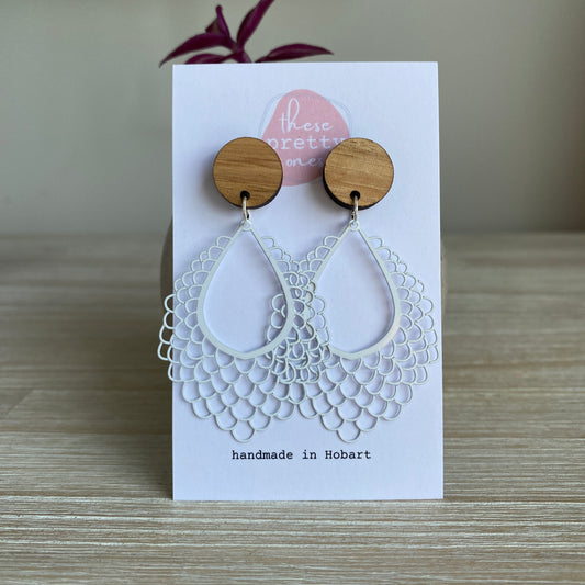 'Filigree' Statement Dangles: White