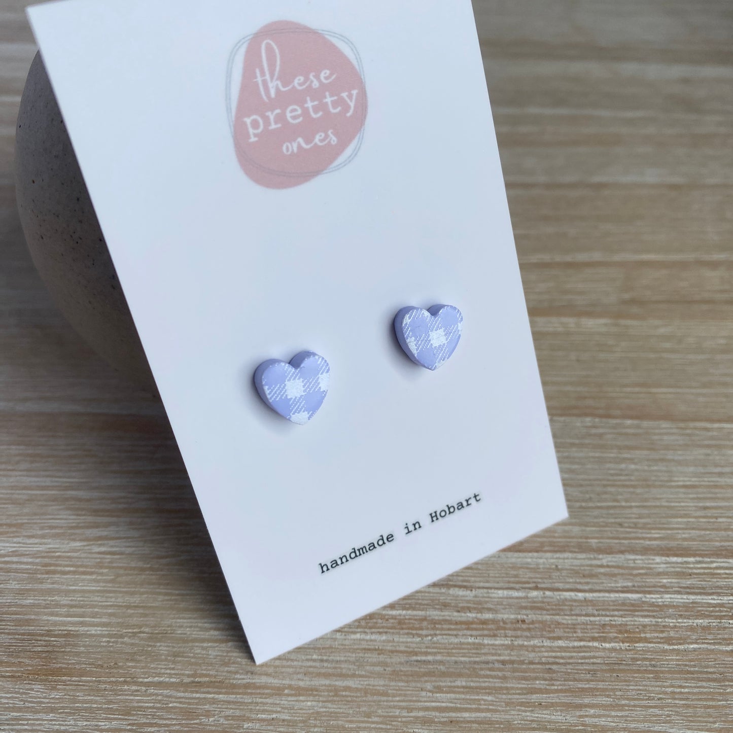 'I Heart You' Mini Studs: Lilac Gingham