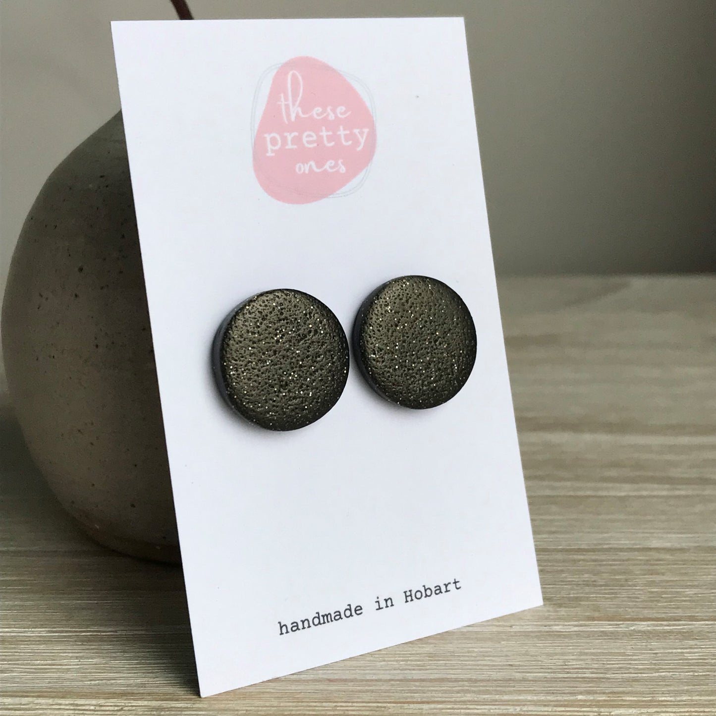 'Charcoal Glitter' Maxi Studs: Round