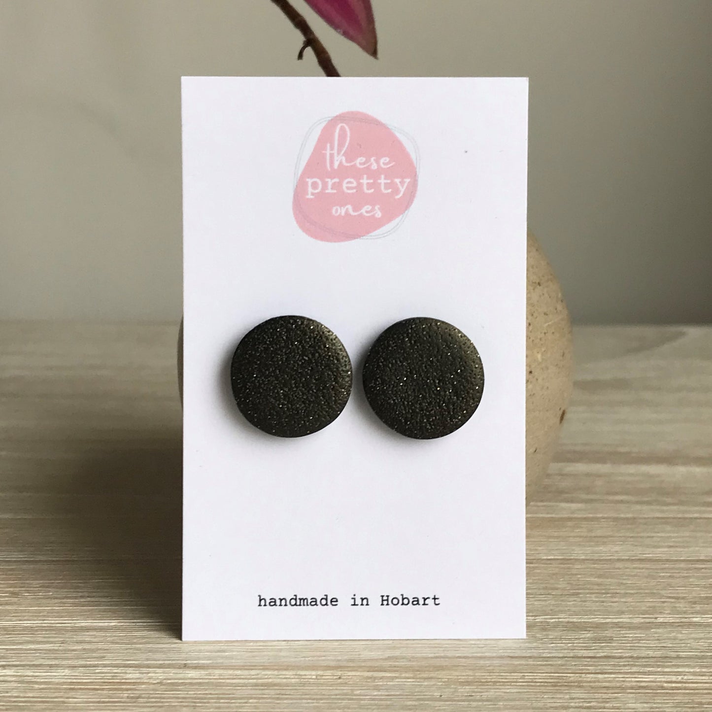 'Charcoal Glitter' Maxi Studs: Round